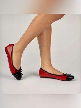 Red and Black Patent Ballet Flats - Women's Comfort Slip-Ons